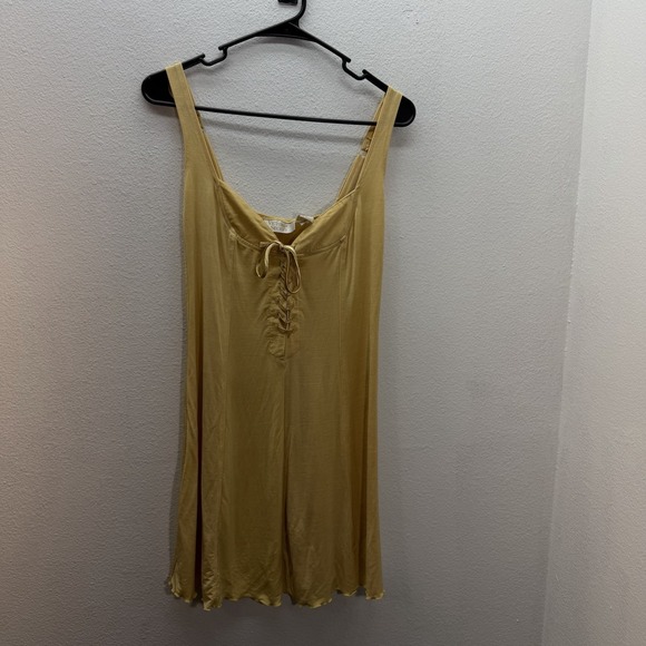 Vintage Victoria's Secret Slip Dress SZ S Yellow Lace Up Mini Gold Label Fairy - Picture 2 of 9